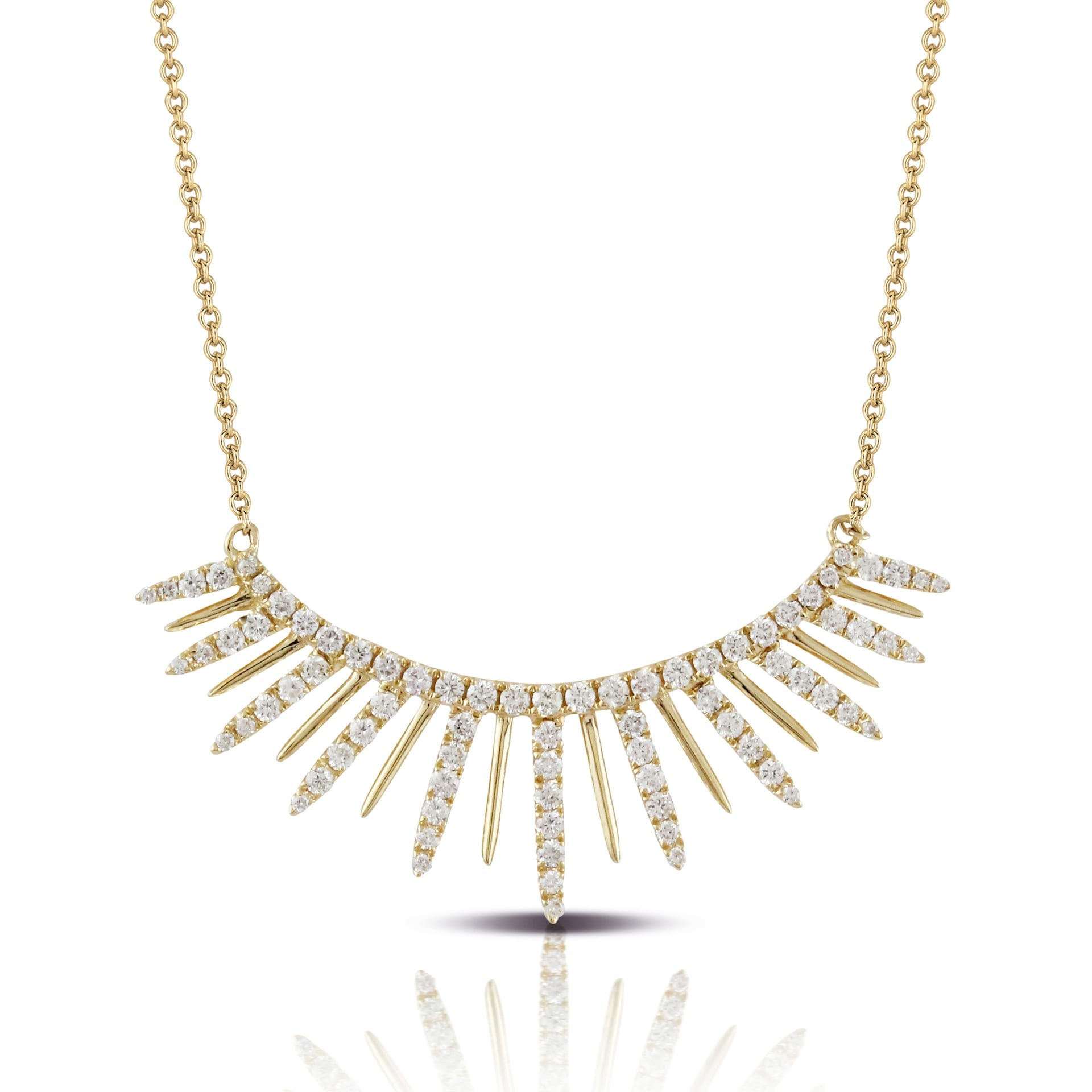 Flaring Shards Of Tapering 18k Yellow Gold And Diamonds On Classic Necklace accessorize your wedding dress