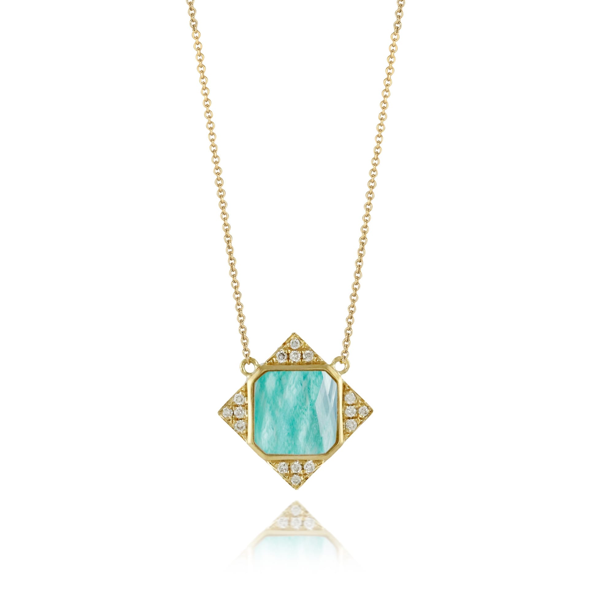 Square in a Diamond on 18k Yellow Gold Diamond Necklace With Clear ...